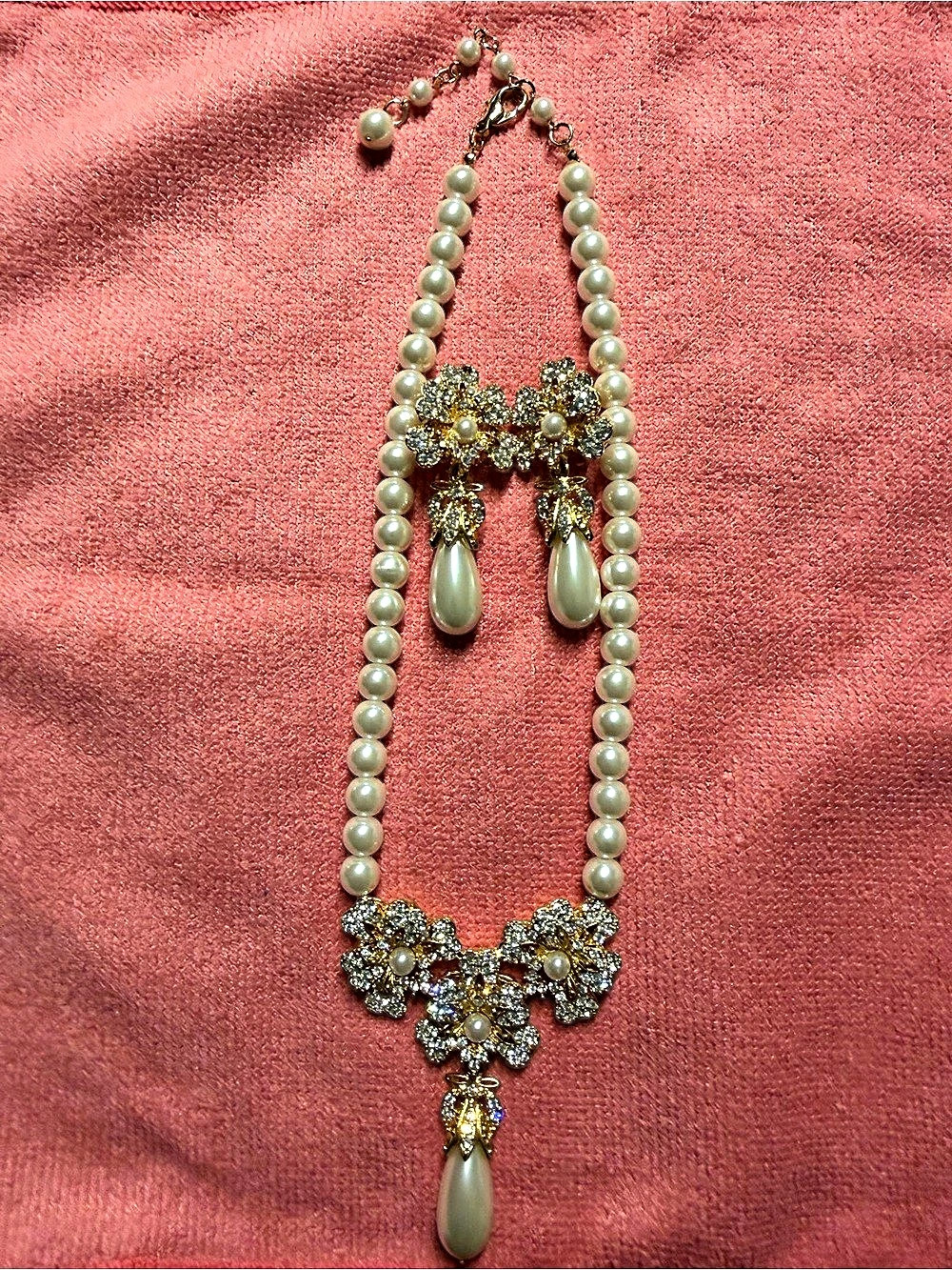 VINTAGE STYLE FAUX PEARL & RHINESTONE FORMAL JEWELRY SET